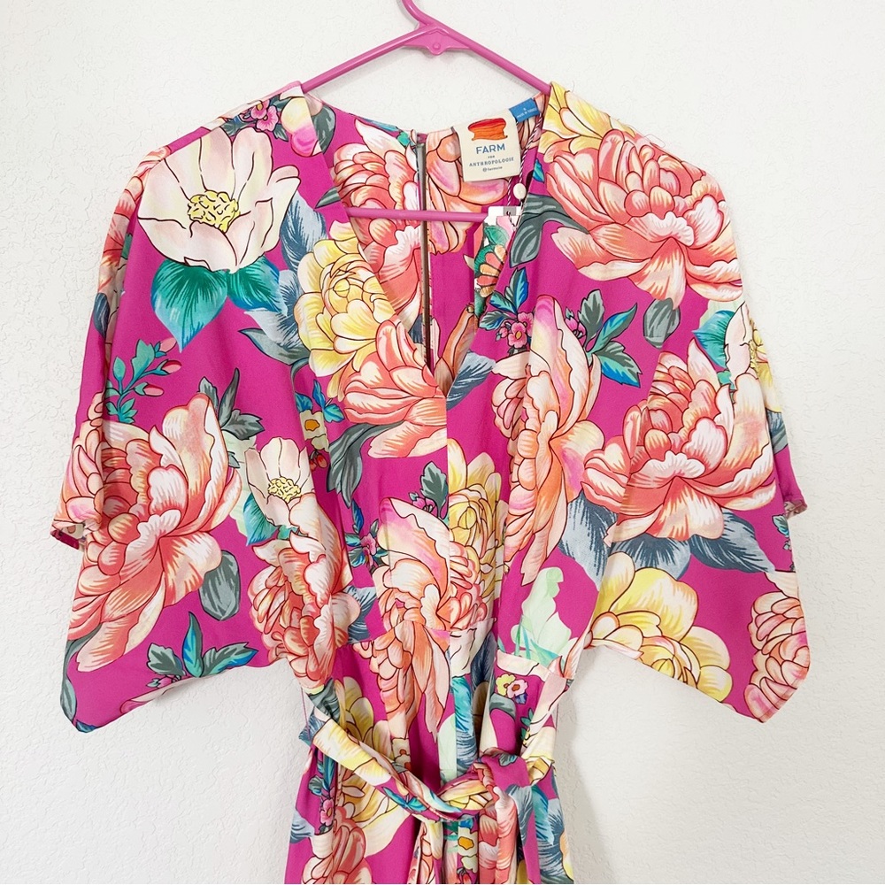 NWT Farm Rio Eulalie Floral Pink Jumpsuit Wide Leg Pockets V Neck Crop Sz S - Picture 4 of 10
